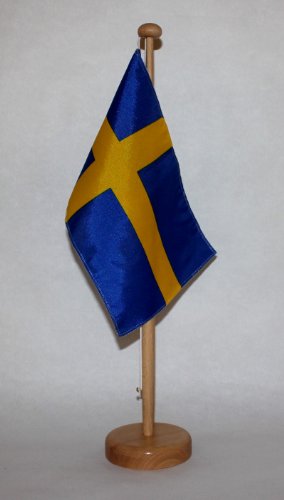 Buddel-Bini Schweden Tischflagge 15x25 cm in Profiqualität, mit 42 cm Massivholz - Tischständer von Buddel-Bini