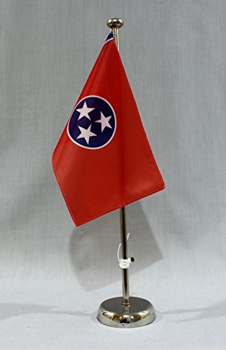 Tennessee USA Bundesstaat 15x25 cm Tischflagge (CH) mit 42 cm Chrom Tischflaggenständer, edle Ausführung von Buddel-Bini