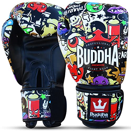 BUDDHA FIGHT WEAR – Fantasy Zippy Boxhandschuhe – Muay Thai – Kickboxen – hochwertiges Kunstleder – geruchshemmender Innenstoff – verstärkte Nähte – Mehrfarbig – Größe 12 Oz von Buddha Fight Wear