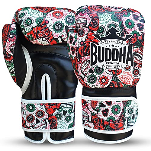 BUDDHA FIGHT WEAR – Mexikanische Boxhandschuhe – Muay Thai – Kickboxen – hochwertiges Kunstleder – GS-3-Innenpolsterung – Aufprallschutz – rote Farbe – Größe 14 Oz von Buddha Fight Wear
