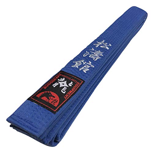 Budodrake Blaugurt Bestickt mit Shotokan (Bestickung in Silber) Karategürtel blau bestickter Karatgurt (300) von Budodrake