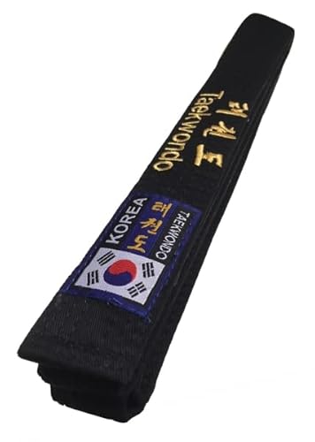 Budodrake Korea Taekwondo Gürtel schwarz mit Bestickung Taekwondo koreanisch und lateinisch (330) von Budodrake