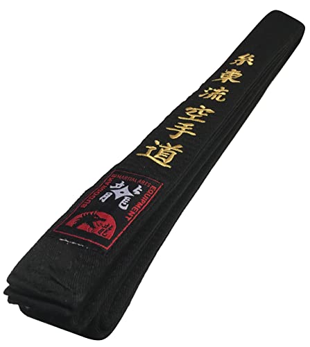 Budodrake Schwarzer Gürtel Bestickt Goju-Ryu Karate-Do Schriftzeichen, Schwarzgurt mit Goldener Bestickung (280 cm) von Budodrake