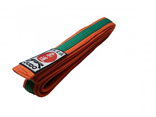Judogürtel orange-grün Mittelstreifen mit Judo-Label (260) von Budodrake