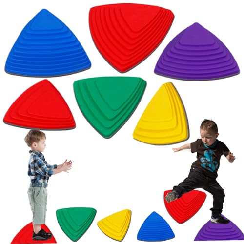 Kinderschrittsteine, 6-propcs-Dreieck strukturierte Sprungsteine, Stapelstapelsteine ​​mit rutschfestem Rennen, Kinderregenbogenkreuzsteine ​​verbessert die Koordination und das Gleichgewicht von Budstfee