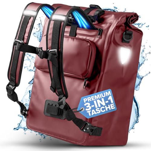 Büchel 3in1 Fahrradtasche für Gepäckträger, nutzbar als Rucksack, Umhängetasche oder Gepäckträgertasche | Fahrrad Tasche Wasserdicht & Reflektierend | mit 22L Kapazität und Anti-Rutsch Boden von Büchel