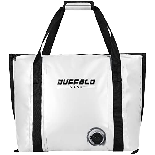 Buffalo Gear Isolierte Fischtasche, flacher Boden, 26 l, wasserdicht, kleine Angeltasche, auslaufsicher, Fischkühler, Weiß von Buffalo Gear