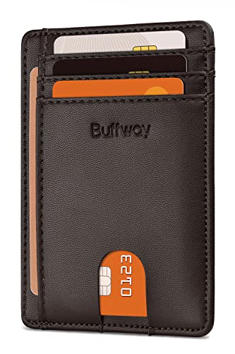 Buffway Slim Minimalist Front Pocket RFID Blocking Leather Wallets for Men Women - Sand Chocolate von Buffway