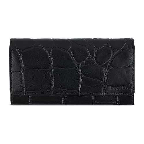 bugatti Nevio Damen-Langbörse mit RFID-Schutz, Frauen-Portemonnaie in Kroko-Optik, schwarz von bugatti