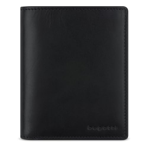 bugatti Remo Portemonnaie mit Klappe und RFID-Schutz, Geldbörse aus echtem Leder, schwarz von bugatti