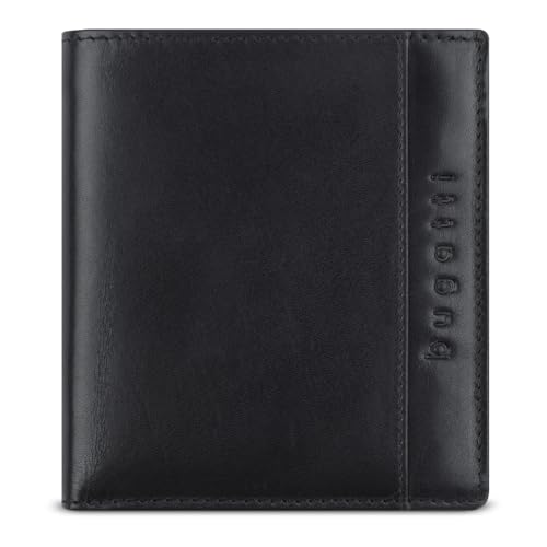 bugatti Romano Geldbörse klein mit Klappe, Mini-Portemonnaie mit RFID Leder, schwarz von bugatti