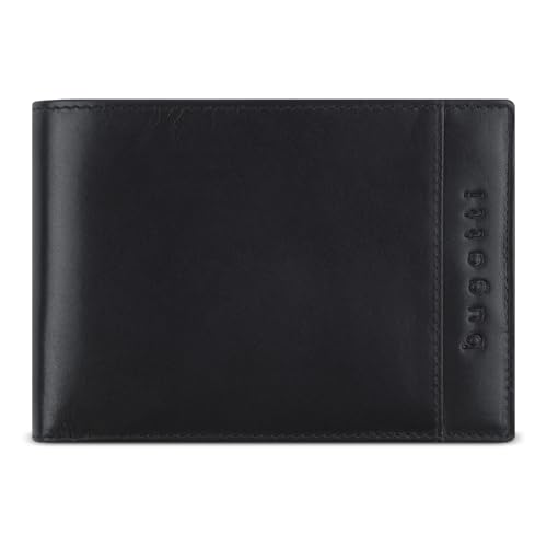 bugatti Romano Geldbörse mit RFID-Schutz und Klappe, Portemonnaie aus Leder Querformat, schwarz von bugatti