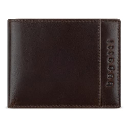 bugatti Romano Mini-Geldbörse mit RFID-Schutz und Klappe, kleines Portemonnaie aus Leder, braun von bugatti