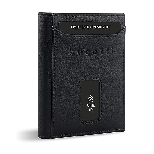 bugatti Secure Slim Mini Börse aus Leder mit RFID-Schutz, Slim Wallet, Kartenetui, schwarz Nappa von bugatti