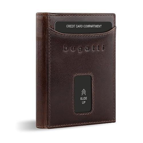 bugatti Secure Slim Mini Börse Spezial mit RV-Münzfach und RFID-Schutz aus Leder, braun von bugatti