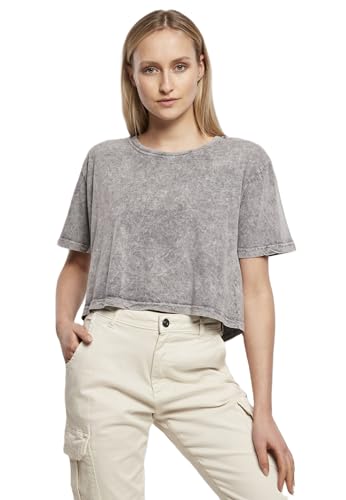 Build Your Brand Damen BY054-Ladies Acid Washed Cropped Tee T-Shirt, Grey Black, M von Build Your Brand