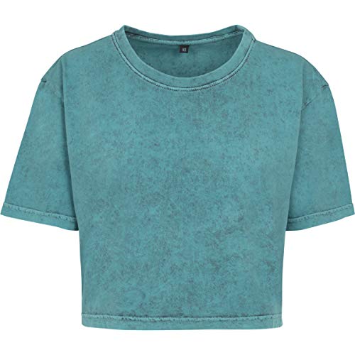 Build Your Brand Damen BY054-Ladies Acid Washed Cropped Tee T-Shirt, Teal Black, L von Build Your Brand