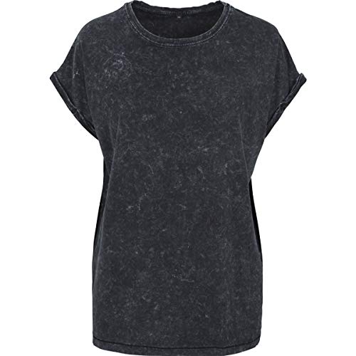 Build Your Brand Damen BY053-Ladies Acid Washed Extended Shoulder Tee T-Shirt, Grey Black, M von Build Your Brand