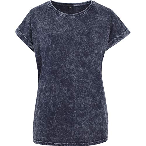 Build Your Brand Damen BY053-Ladies Acid Washed Extended Shoulder Tee T-Shirt, Indigo White, L von Build Your Brand