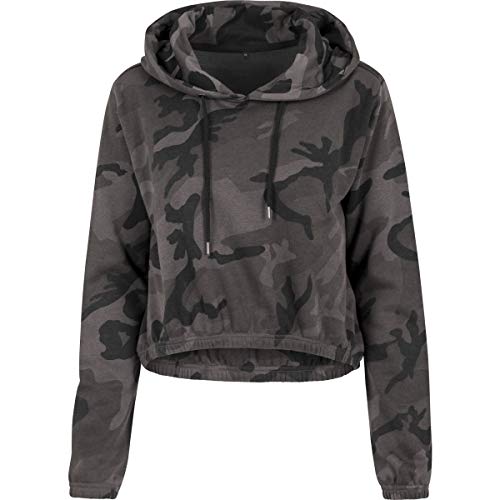 Build Your Brand Damen Ladies Cropped Hoody Hoodie, Dark camo, S von Build Your Brand