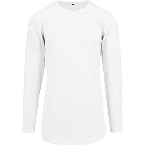 Build Your Brand Men's BY029-Long Shaped Longsleeve T-Shirt, White, XL von Build Your Brand