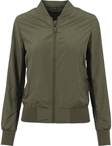 Build Your Brand Damen bomberjack voor dames Ladies Nylon Bomber Jacket, Olive, L EU von Build Your Brand