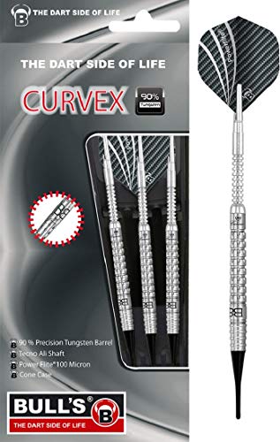 BULL'S Curvex Soft Dart 18g, Barrel aus 90% Tungsten (Wolfram), Dartpfeile Set mit 3 Darts inklusive Soft Tips, Aluminium Shaft und 100 Micron Flight in Standard A-Shape von Bull's