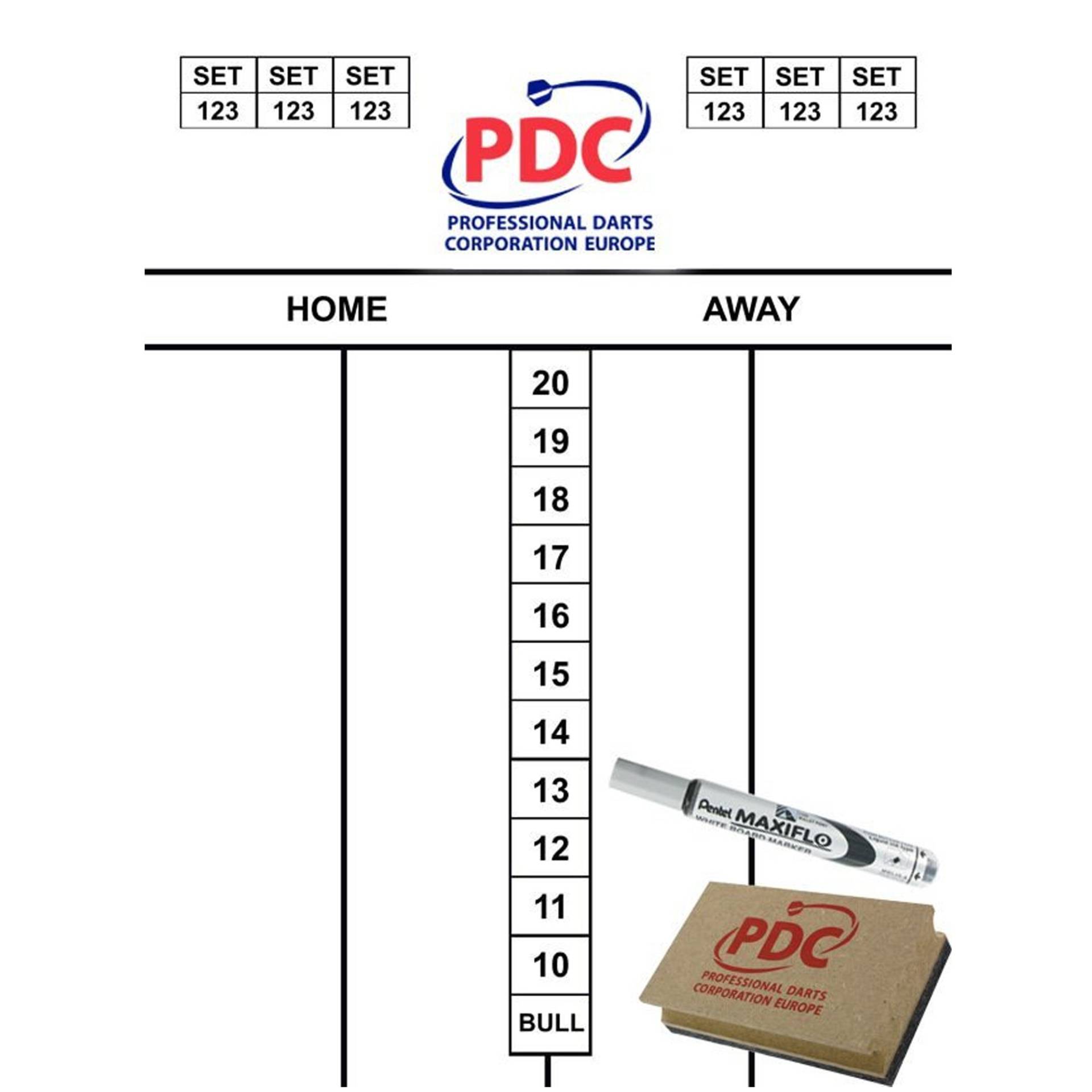PDC Scorer Board 45x30 cm, Scwamm und Stift von Bulls Holland