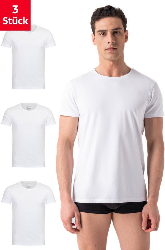 Burnell & Son Unterhemd T-Shirt Business mit Kurzarm und Rundhals für Herren aus Baumwolle (Packung, Set, Spar-Pack, Spar-Packung, Spar-Set, 3-St., 3er-Pack) Feinripp, extra lang von Burnell & Son
