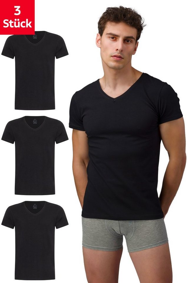 Burnell & Son Unterhemd T-Shirt Business mit Kurzarm und V-Ausschnitt für Herren aus Baumwolle (Packung, Set, Spar-Pack, Spar-Packung, 3-St., 3er Pack) Feinripp, extra lang - Basic Slim Fit von Burnell & Son