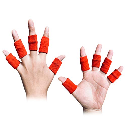Busy Mom 10 Stück elastische Arthritis-Trigger-Finger-Bandagen für den Sommer, Sport, Kompressionsschutz gegen Schwielen (rot) von Busy Mom
