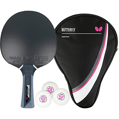 Butterfly® Timo Boll Titanium Tischtennisschläger | mit Carbon Lage | ITTF zertifizierter Wakaba Belag | 2,0 mm Schwamm | konkaver Griff | TT Bat Wettkampfschläger für trainierte Profi Vereinsspieler von Butterfly