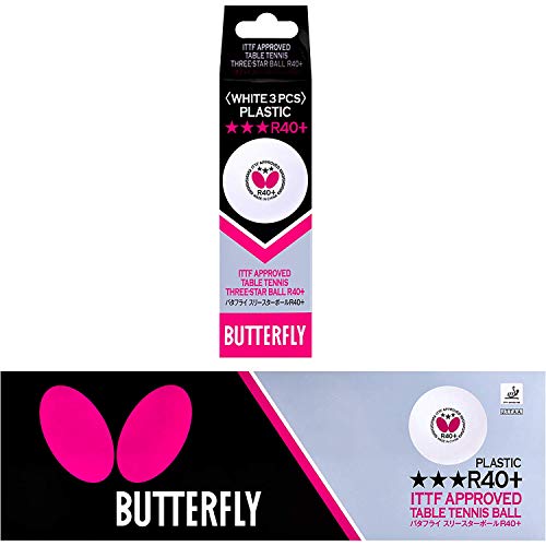 Butterfly 3 Sterne R40+ Tischtennisbälle | Premium Profi-Tischtennisbälle weiß (3er Packung) | hervorragend ausbalancierte Wettkampf-Tischtennisbälle von Butterfly