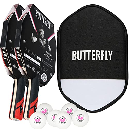 Butterfly Dimitrij Ovtcharov Black 2 x Tischtennisschläger + Tischtennishülle Cell Case II + 2 x + 3*** ITTF R40+ Tischtennisbälle | Tischtennisschlägerset | Profi Set von Butterfly