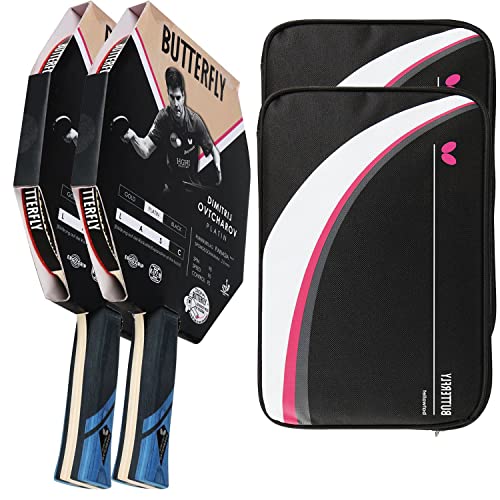 Butterfly Dimitrij Ovtcharov Platin 2 x Tischtennisschläger + 2 x Tischtennishülle Drive Case II | Tischtennisschlägerset | Profi Set von Butterfly