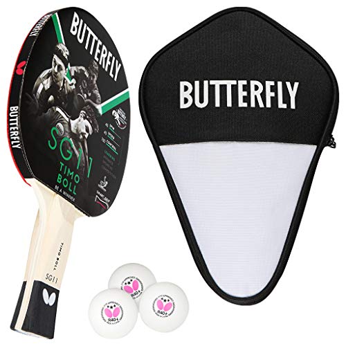 Butterfly Timo Boll SG11 Tischtennisschläger + Cell Case Tischtennishülle + 3*** ITTF R40+ Tischtennisbälle | Tischtennisschlägerset | Tischtennis Hobby Set von Butterfly