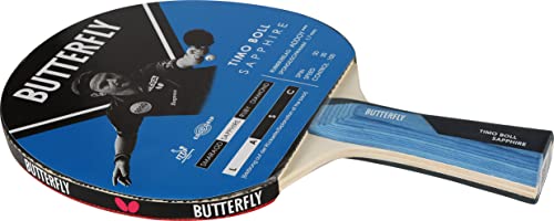 Butterfly Timo Boll Sapphire Tischtennisschläger | ITTF zertifizierter Addoy Belag für Wettkampf mit 1,7mm Schwamm | für ambitionierte Hobbyspieler, schwarz/blau von Butterfly