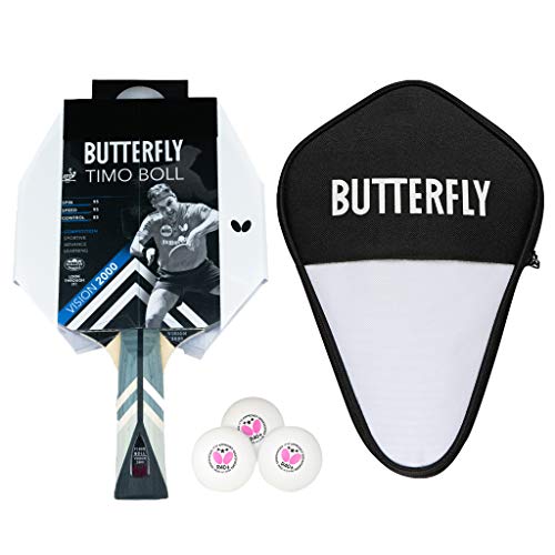 Butterfly Timo Boll Vision 2000 Tischtennisschläger + Cell Case Tischtennishülle + 3*** ITTF R40+ Tischtennisbälle | Tischtennisschlägerset | Tischtennis Profi Set von Butterfly