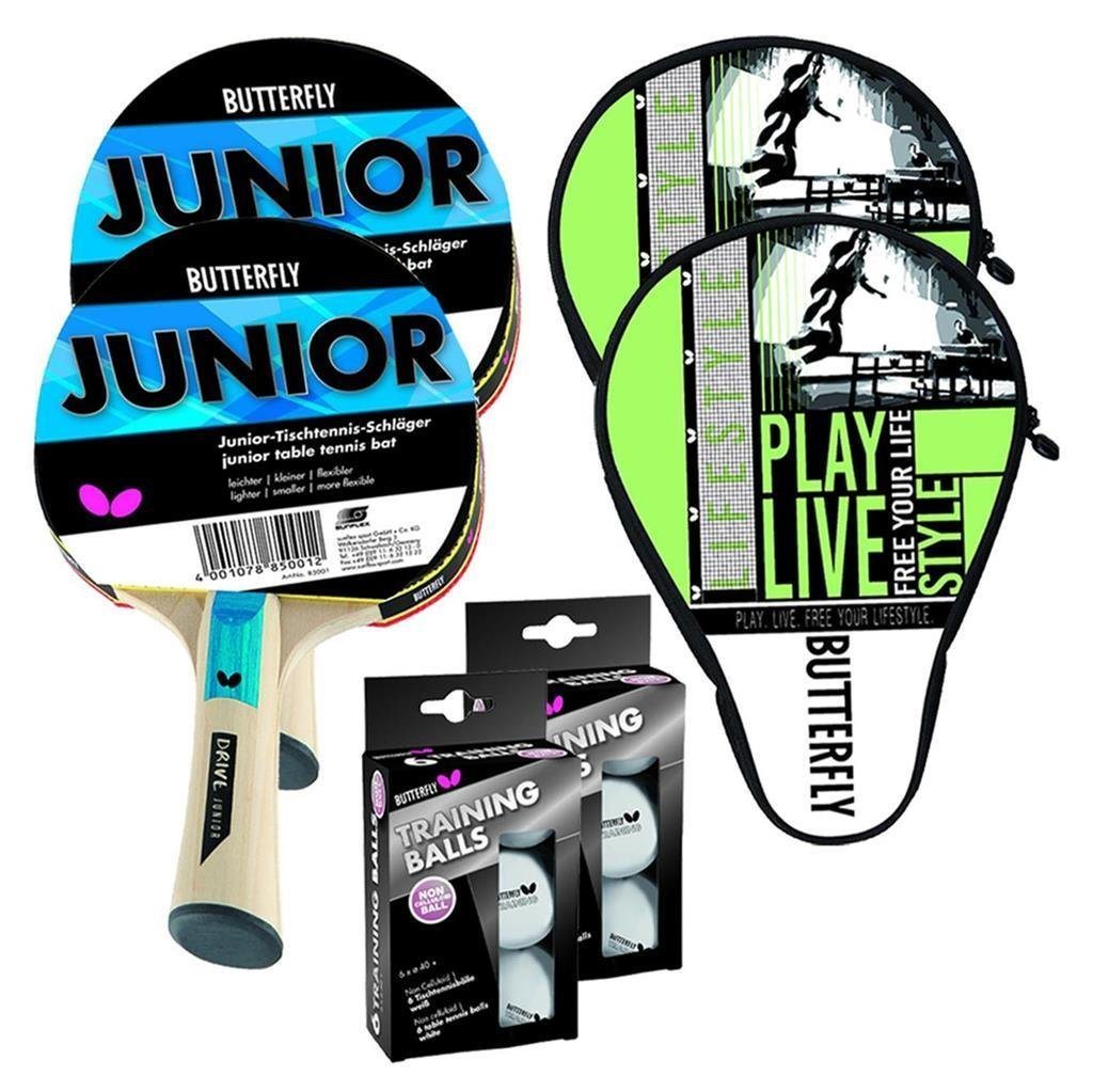 Butterfly Tischtennisschläger 2x Junior + 2x Hülle + 12 Bälle weiß, Tischtennis Schläger Set Tischtennisset Table Tennis Bat Racket von Butterfly