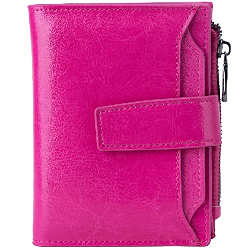 Bveyzi Damen Geldbörse aus Leder, RFID-blockierend, mit Reißverschluss, Kreditkartenfächer, Geldbörse mit Ausweisfenster, Hot Pink, S von Bveyzi