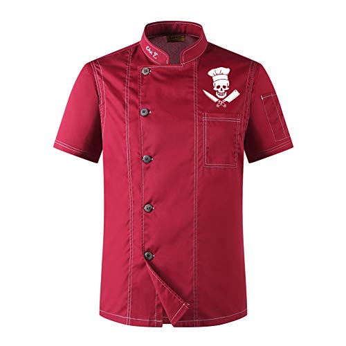 Bycloth Kochjacke Kurzarm für Unisex Küchentücher Koch Koch Kellner Kellnerin Mantel Uniformjacke,Rot,L von Bycloth