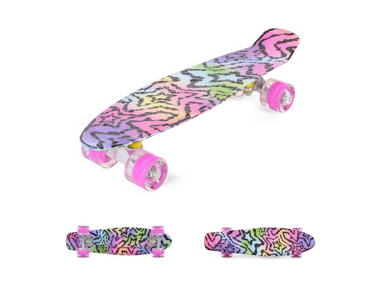 Byox Skateboard Kinder Skateboard Stars 22 Zoll, LED, 85A PU Rollen, ABEC 7, bis 85 kg von Byox