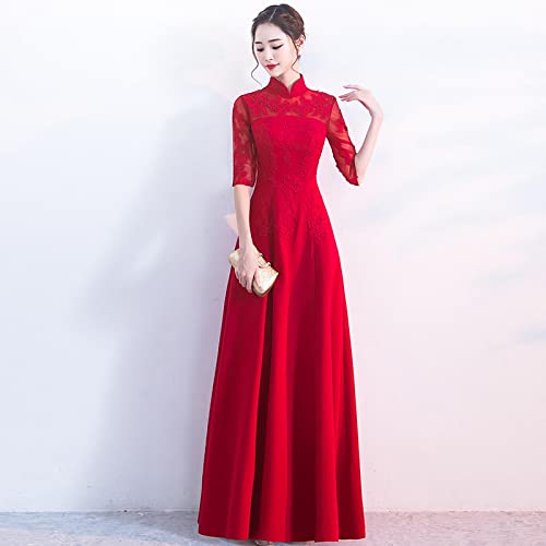 Bysonglezai Rock Damen Langer Taille Skirt Linie Falten Frauen Cheongsams Kleid Mode Rot Elegantes Chinesisches Traditionelles Hochzeitskleid Qipao Abendkleider M Redlong von Bysonglezai