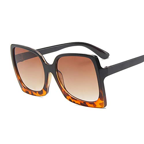 Bysonglezai Sonnenbrille Damen Herren Sunglasses Vintage Quadratische Sonnenbrille Frau Luxus Übergroße Gradient Sonnenbrille Shades Weibliche Modemarke Designer Klar Blackleopard von Bysonglezai