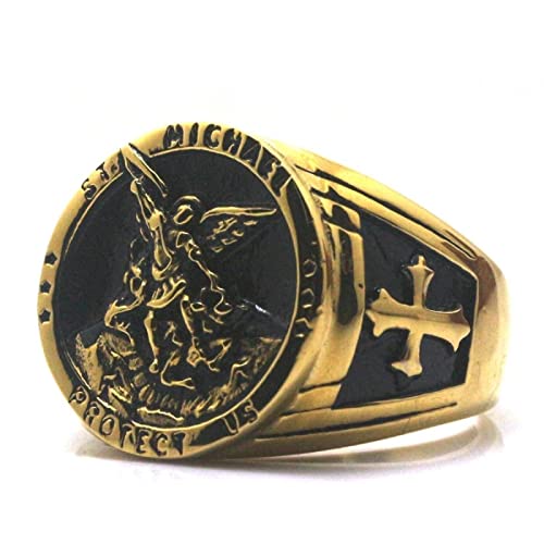 Ring Damen Ringe Herren Frauen Geschenk Vintage Katholischer Engel Michael Ring Für Männer Frauen Ritter St. Michael Beschütze Uns Ring Geschenk 11 von Bysonglezai