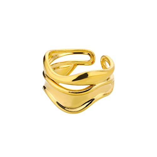 Bywenzai Ring Ringe Damen Bijouterie Herren Frauen Gold Splitter Farbe Fingerringe für Frauen Unregelmäßige Trendy Feine Große Welle Einstellbare Antike Ringe Modeschmuck Geschenk Resizable Gold von Bywenzai