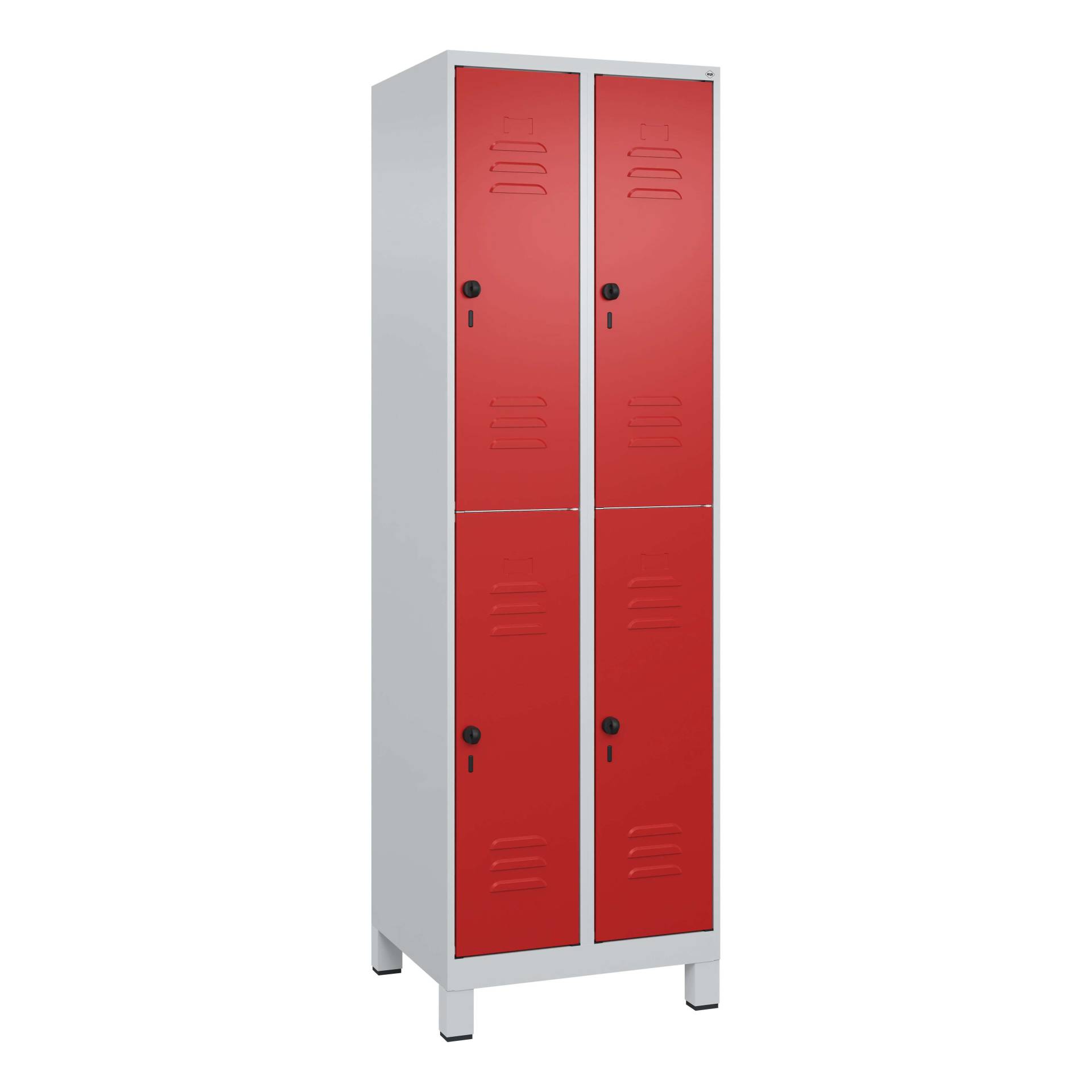 C+P Doppel-Garderobenschrank "Classic Plus", Abteilbreite 30 cm, mit Füßen, Feuerrot (RAL 3000), 195x60x50 cm/ 4 Fächer von C+P