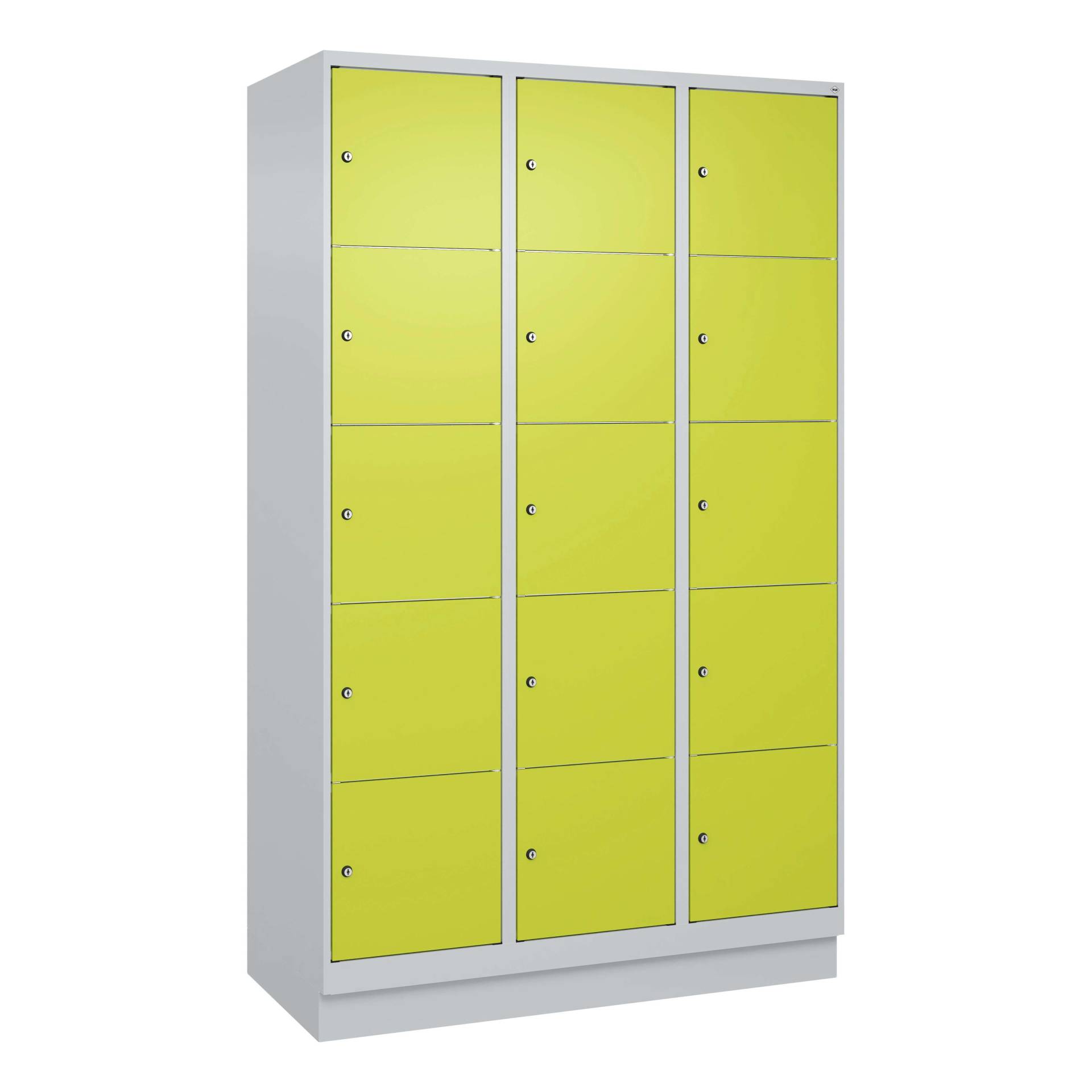 C+P Fächerschrank "Classic Plus", 5 Fächer übereinander, Abteilbreite 40 cm, mit Sockel, Clowngrün (RAL 110 80 60), 195x120x50 cm/ 15 Fächer von C+P