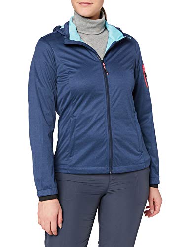 CMP - Leichte Softshell-Melange-Jacke für Damen mit Abnehmbarer Kapuze, Blaue Mel., D38 von CMP