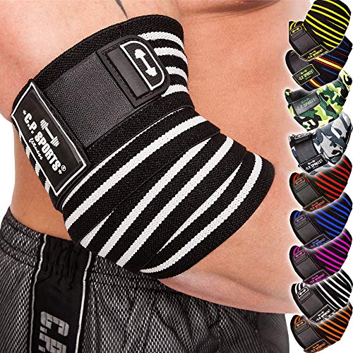 C.P. Sports Bankdrücken Profi-Ellenbogenbandage 1 Paar, Fitness, Sportbandage, Ellenbogenbandage Bodybuilding, Powerlifting (Schwarz-Pink) von C.P.Sports